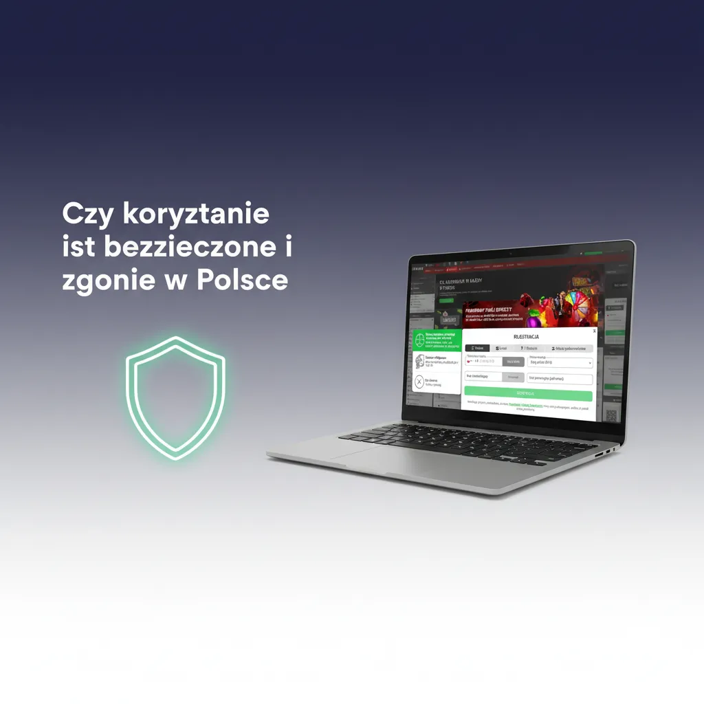 Mapa Polski z tarczą zgodności: licencja międzynarodowa, prywatność, odpowiedzialna gra, zgodność z prawem.