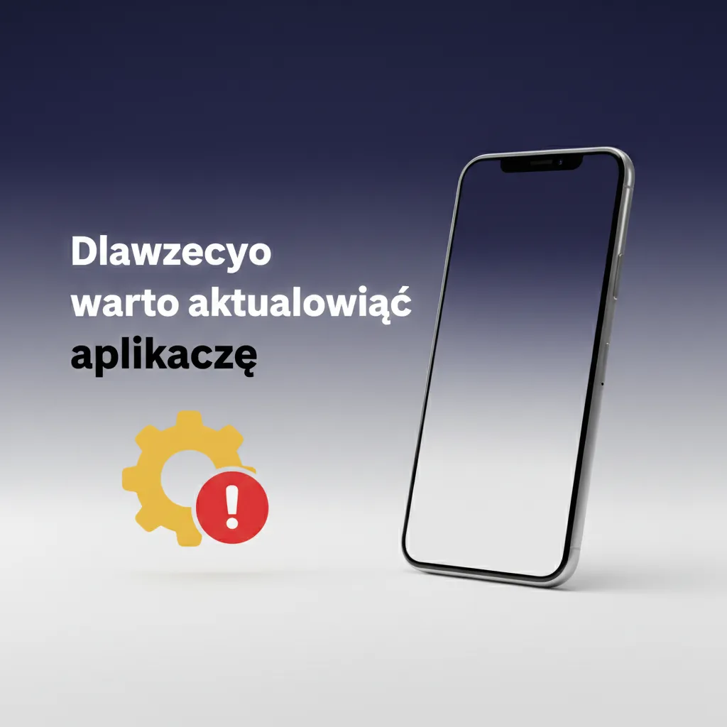 Telefon z ekranem aktualizacji aplikacji, symbol szybszej, stabilniejszej i bezpieczniejszej obsługi oraz nowych funkcji.