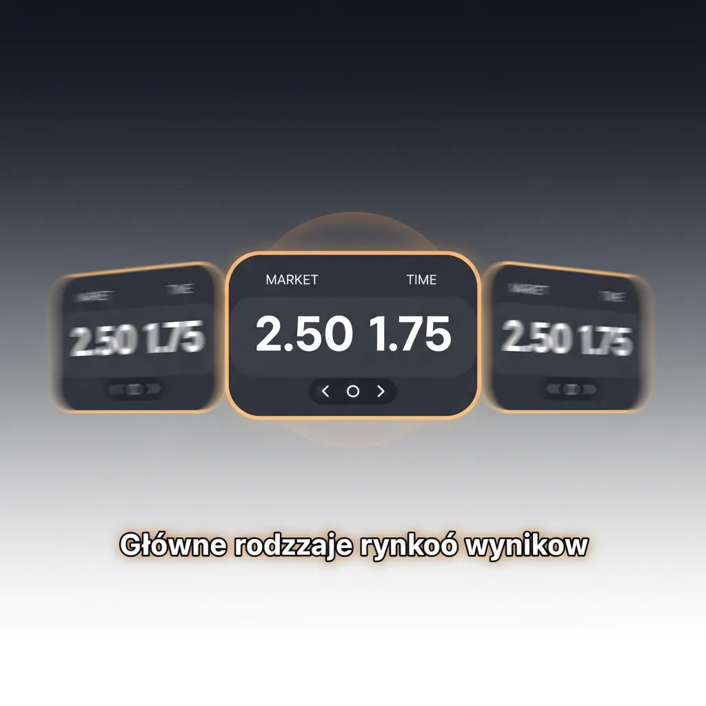 Infografika: Główne rodzaje rynków wyników — 1X2, Over/Under, BTTS, Handicap, Podwójna szansa.