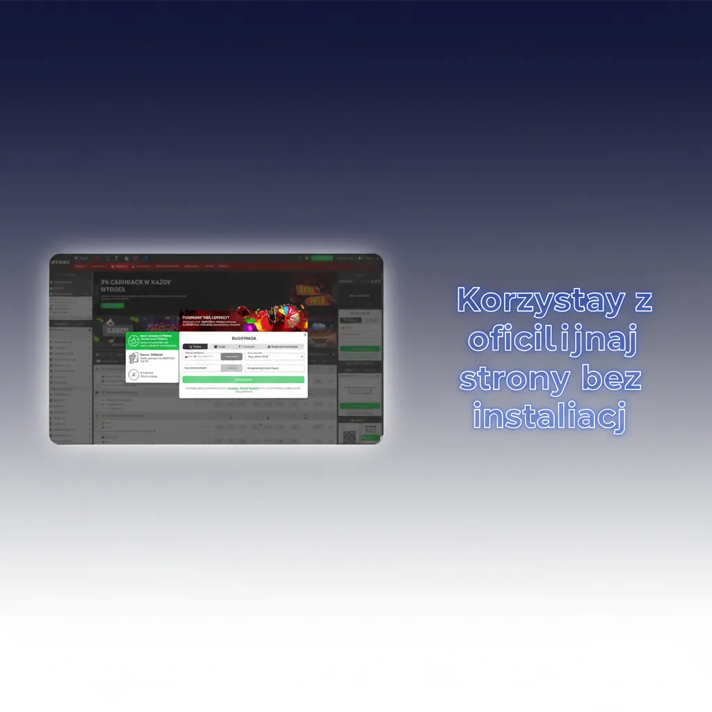 Oficjalna strona w przeglądarce na komputerze: logowanie, rejestracja, zakłady, kasyno, płatności i konto — bez instalacji