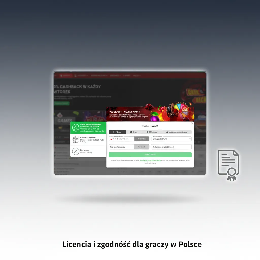 Baner o licencji i zgodności dla graczy w Polsce: międzynarodowa licencja, KYC/AML, weryfikacja w regulaminie i stopce.