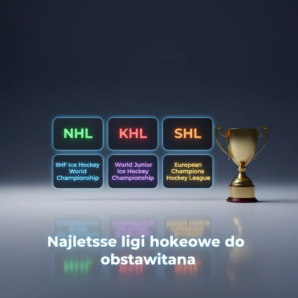 Grafika promująca zakłady na hokej: NHL, PHL, CHL, SHL, Liiga, DEL, IIHF; rynki pre‑match i live, sezon i play‑offy.