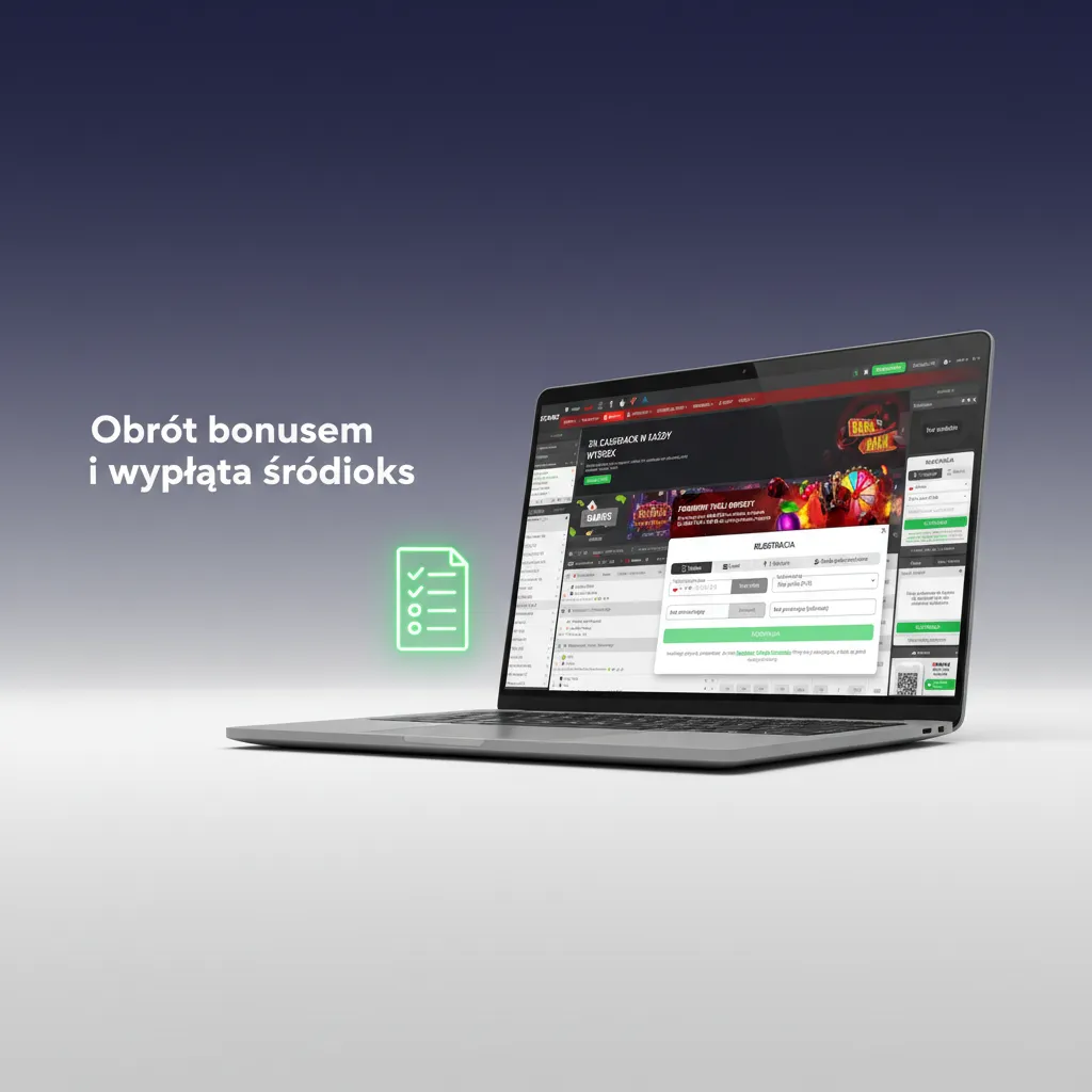 Infografika: obrót bonusem i wypłata — mnożnik, kwalifikujące gry, wkład, limit stawki, ważność, wczesna wypłata, KYC.