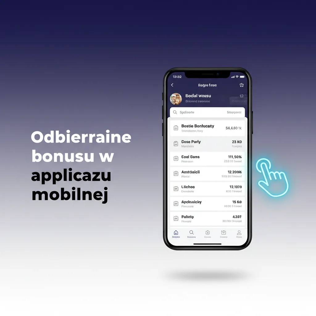 Ekran aplikacji mobilnej z instrukcją odbioru bonusu: rejestracja, Promocje, pakiet powitalny, depozyt 40 PLN.