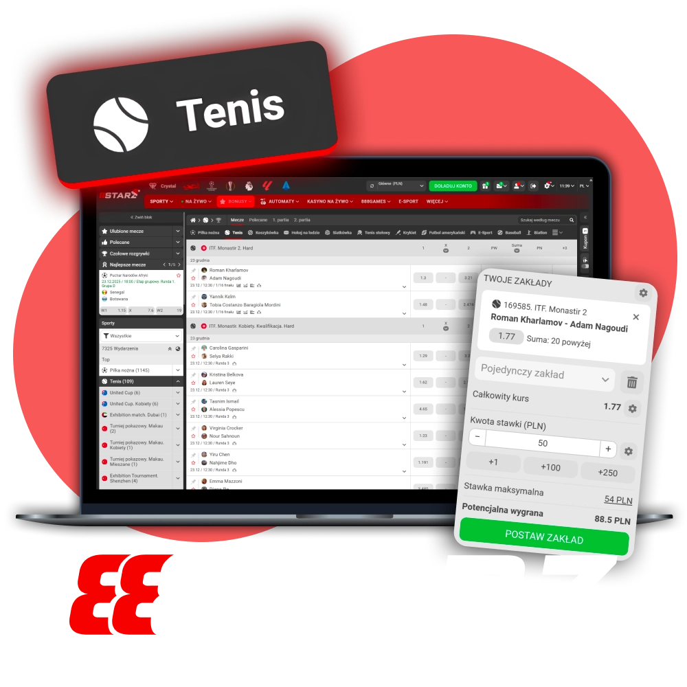 Obstawiaj tenis szybko i wygodnie z 888Starz.