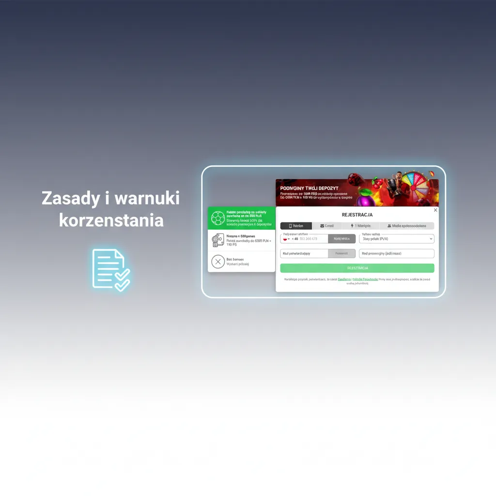 Zasady i warunki korzystania: 18+, jedno konto, KYC przed wypłatą, warunki bonusów, zakaz nadużyć i multi‑kont.
