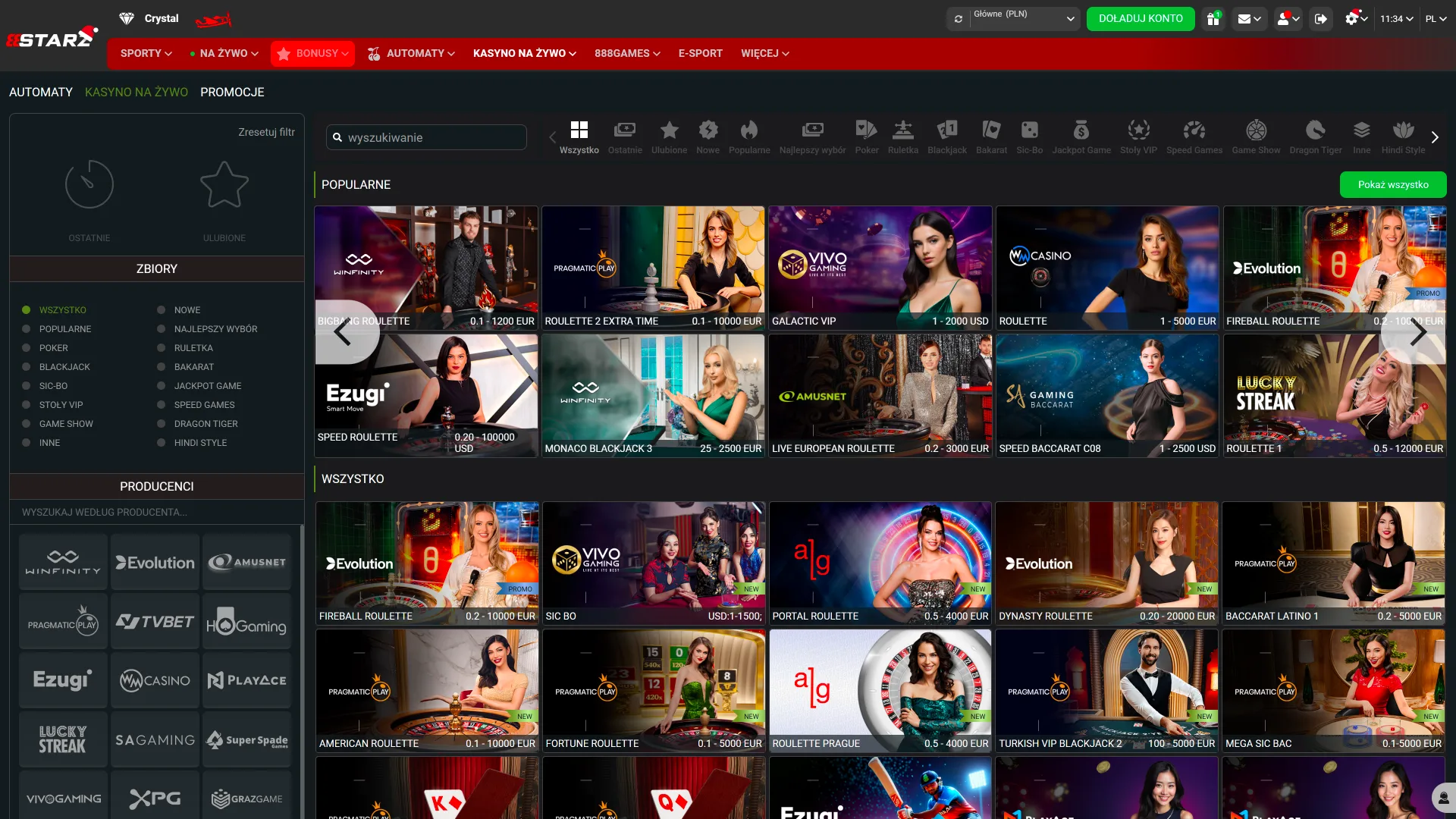 Wejdź do kasyna i wybierz ulubione gry w 888Starz.