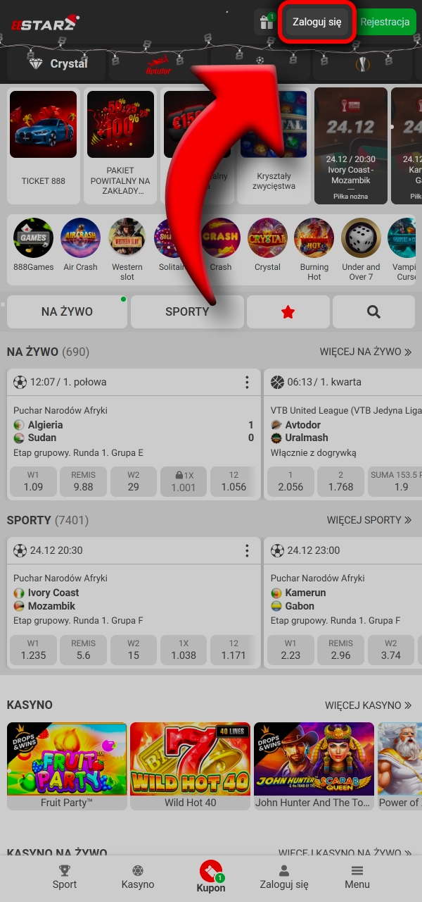 Kliknij przycisk logowania i uzyskaj szybki dostęp w 888Starz.