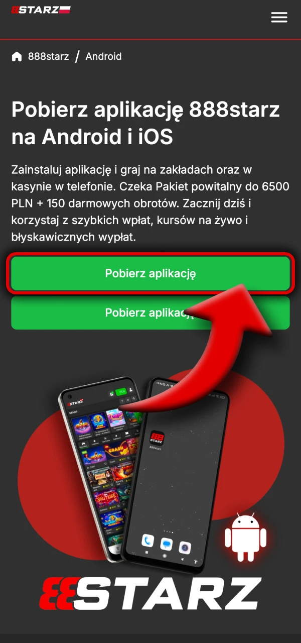 Naciśnij przycisk aby otworzyć stronę 888Starz na swoim iPhonie.