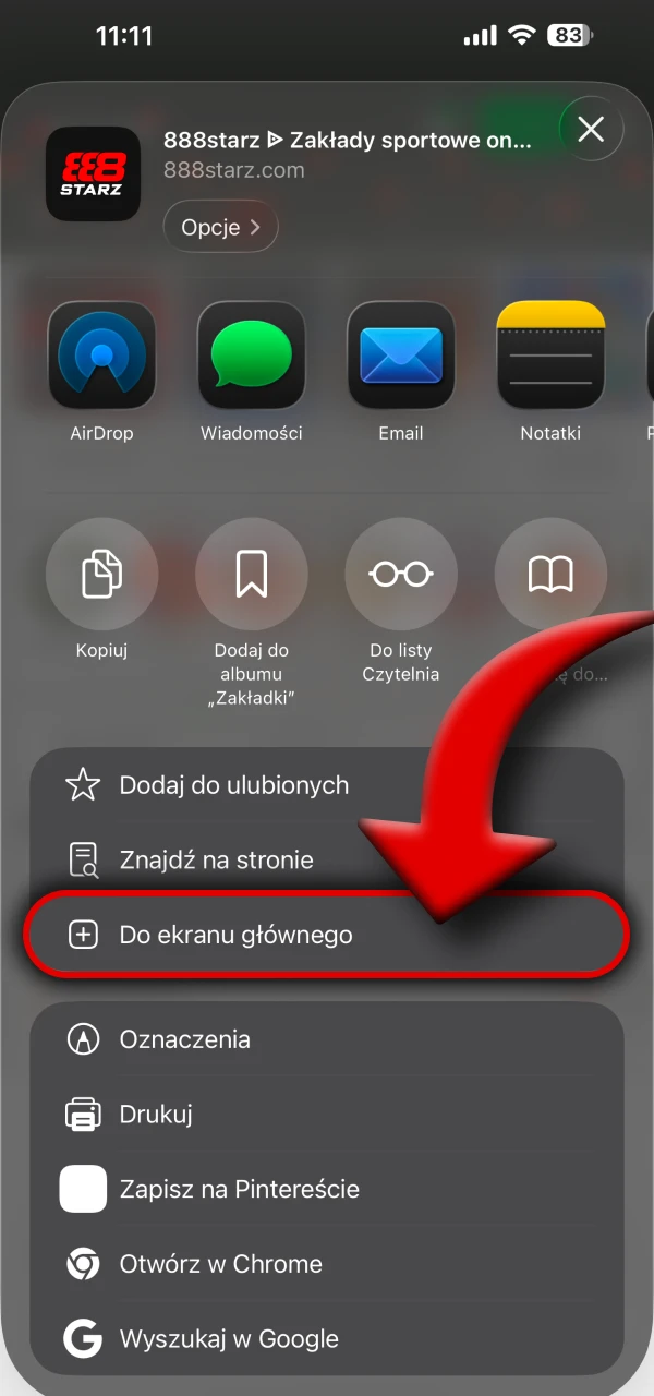 Dodaj aplikację 888Starz do ekranu głównego, aby utworzyć ikonę.