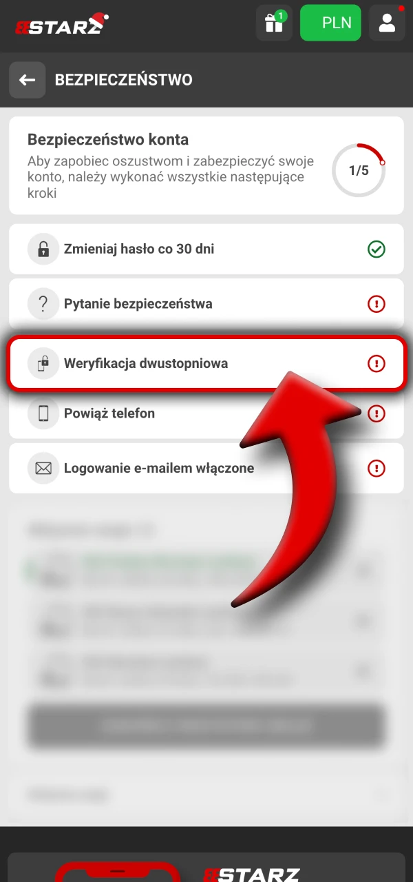 Włącz logowanie biometryczne w ustawieniach konta 888Starz.