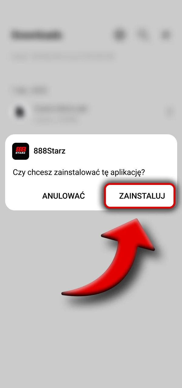 Rozpocznij proces instalacji aplikacji 888Starz apk.