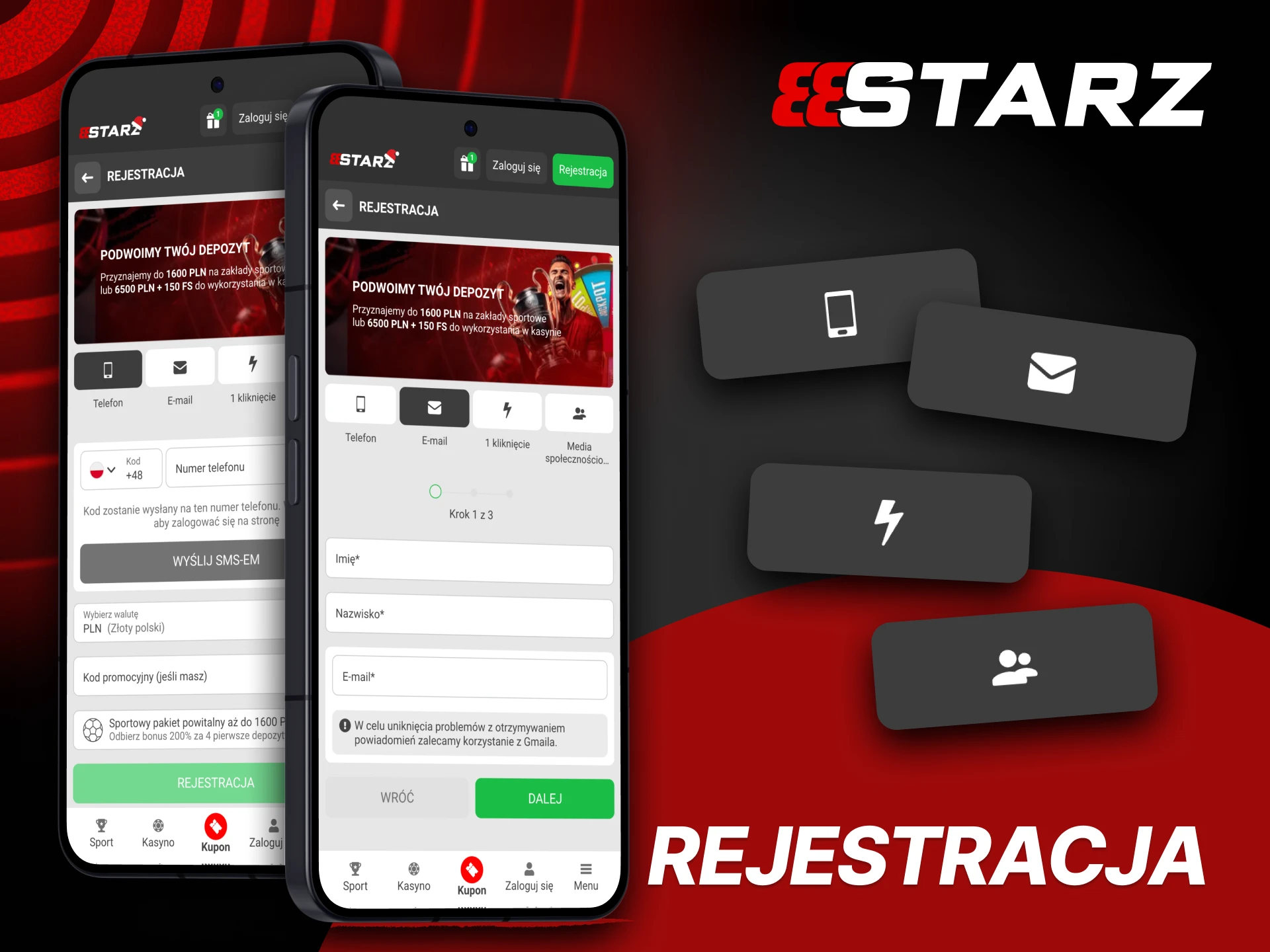 Wizualny przewodnik rejestracji w aplikacji: e‑mail/telefon i hasło, dane, limity, weryfikacja kodem, KYC, pierwsza wpłata.