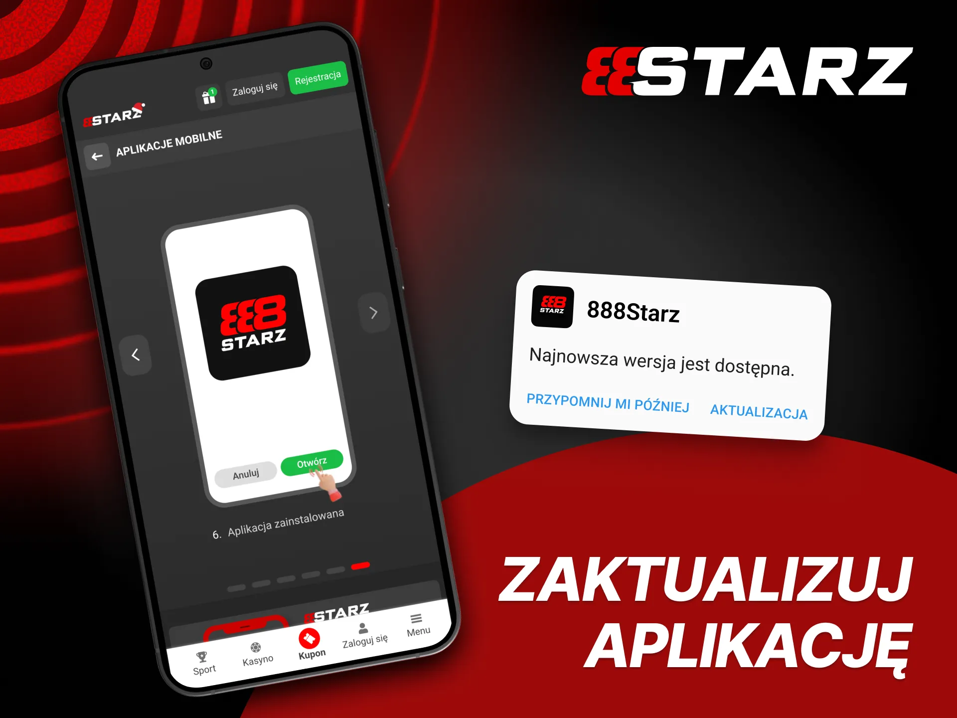 Instrukcja aktualizacji: Android—pobierz APK i zainstaluj na istniejącą wersję; iOS—odśwież Safari i dodaj nowy skrót.