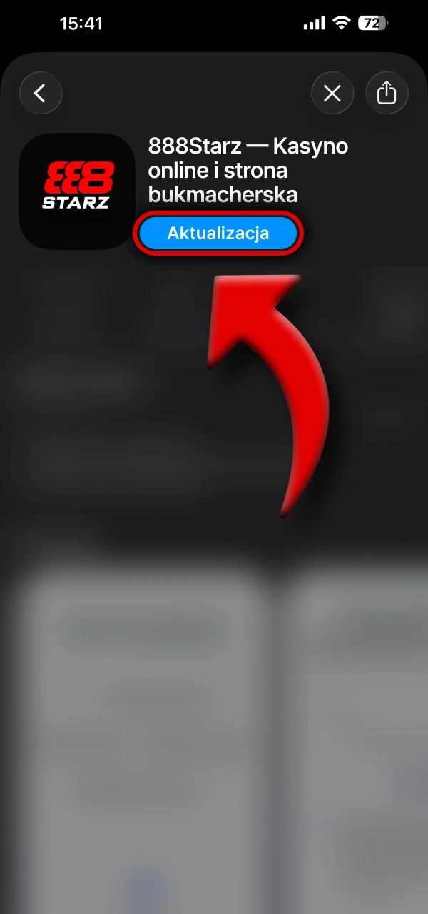 Znajdź aplikację 888Starz i kliknij Aktualizuj.
