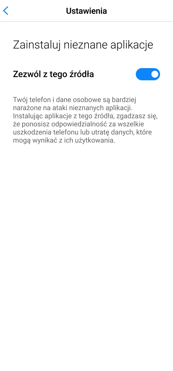 Zezwól na instalację aplikacji 888Starz z nieznanych źródeł.