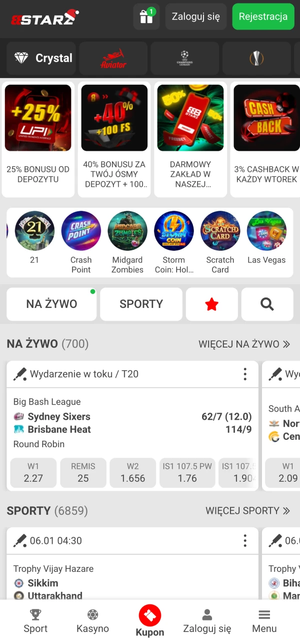 Otwórz aplikację 888Starz, aby rozpocząć proces rejestracji.