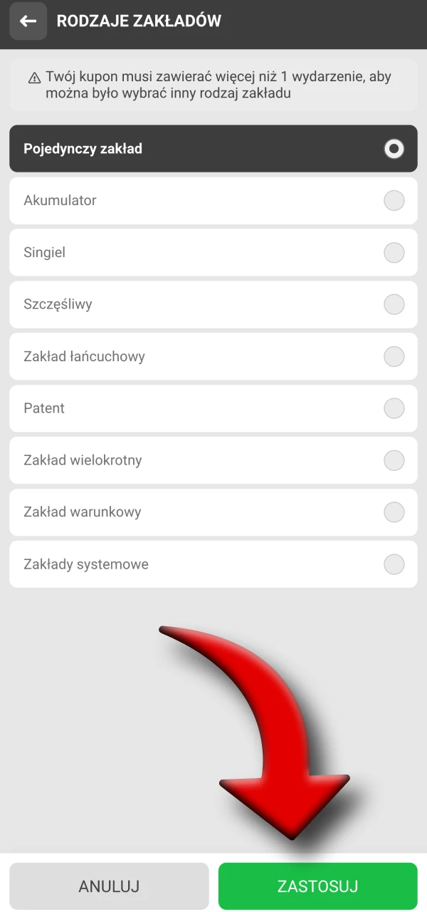 Otwórz kupon zakładów 888Starz i wybierz rodzaj.