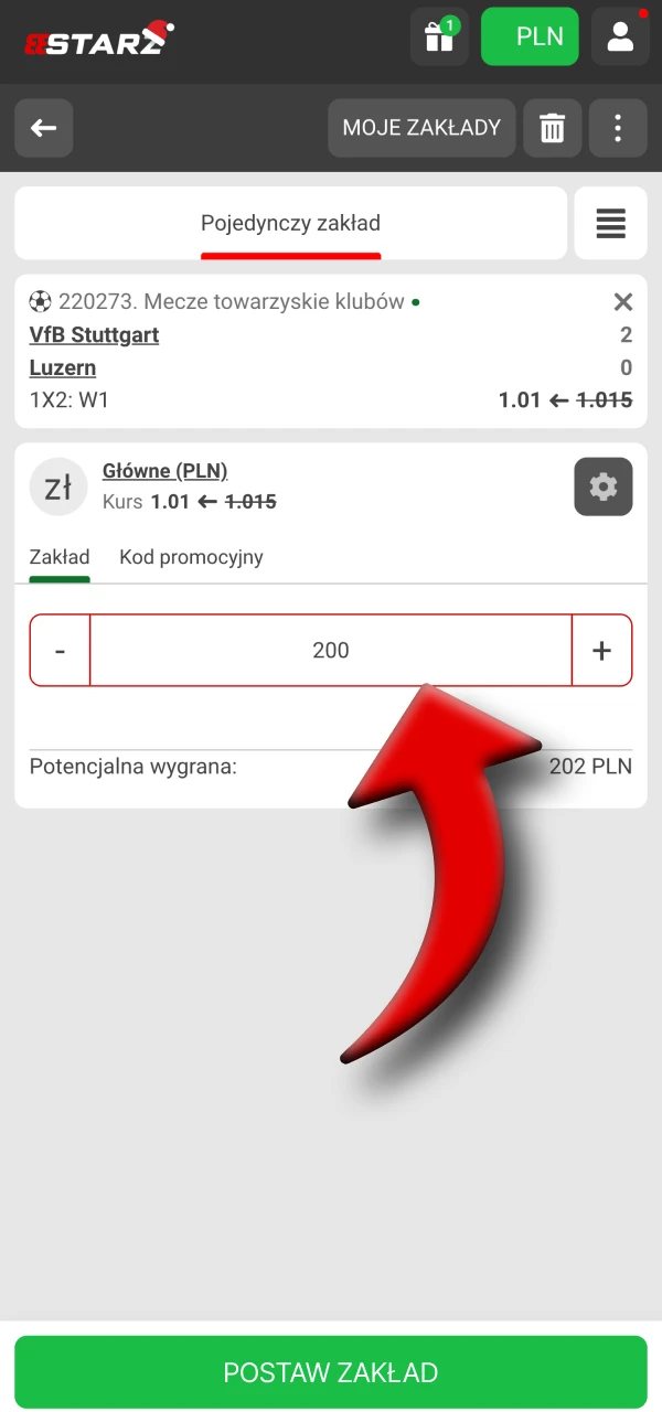 Wprowadź swoją stawkę i potwierdź zakład w 888Starz.