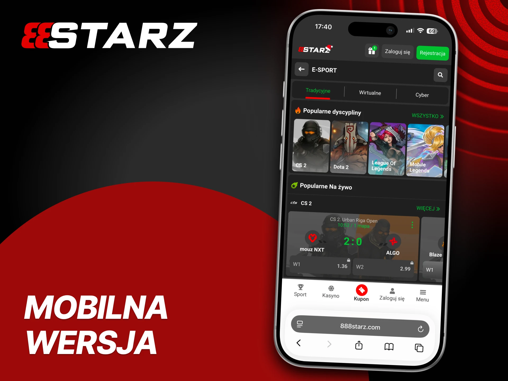 Witryna mobilna 888Starz jest dostępna na smartfony i tablety.