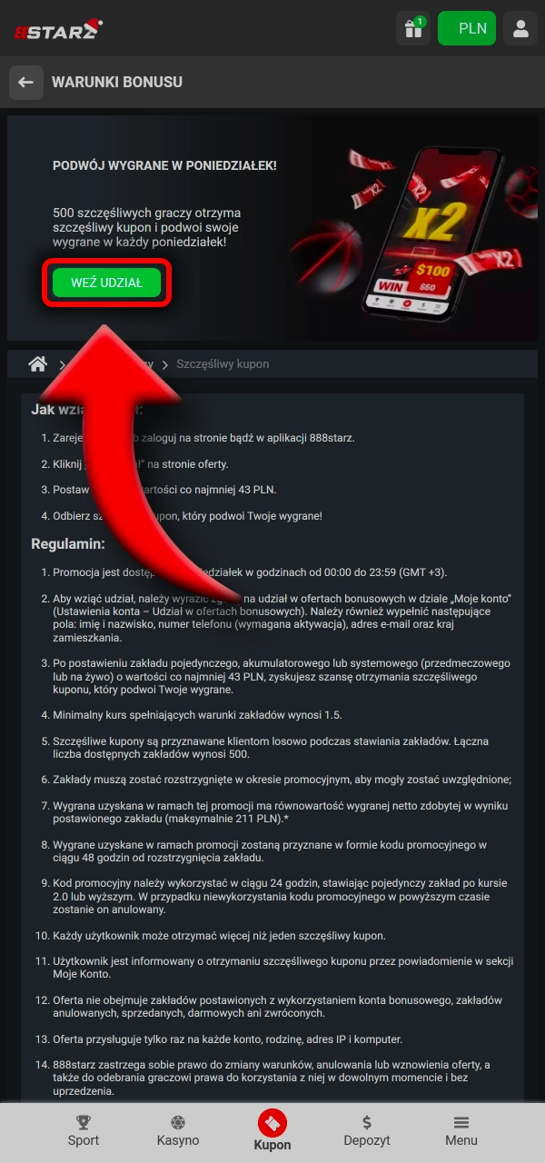 Aktywuj wybraną ofertę i zacznij grać z bonusem w 888Starz.