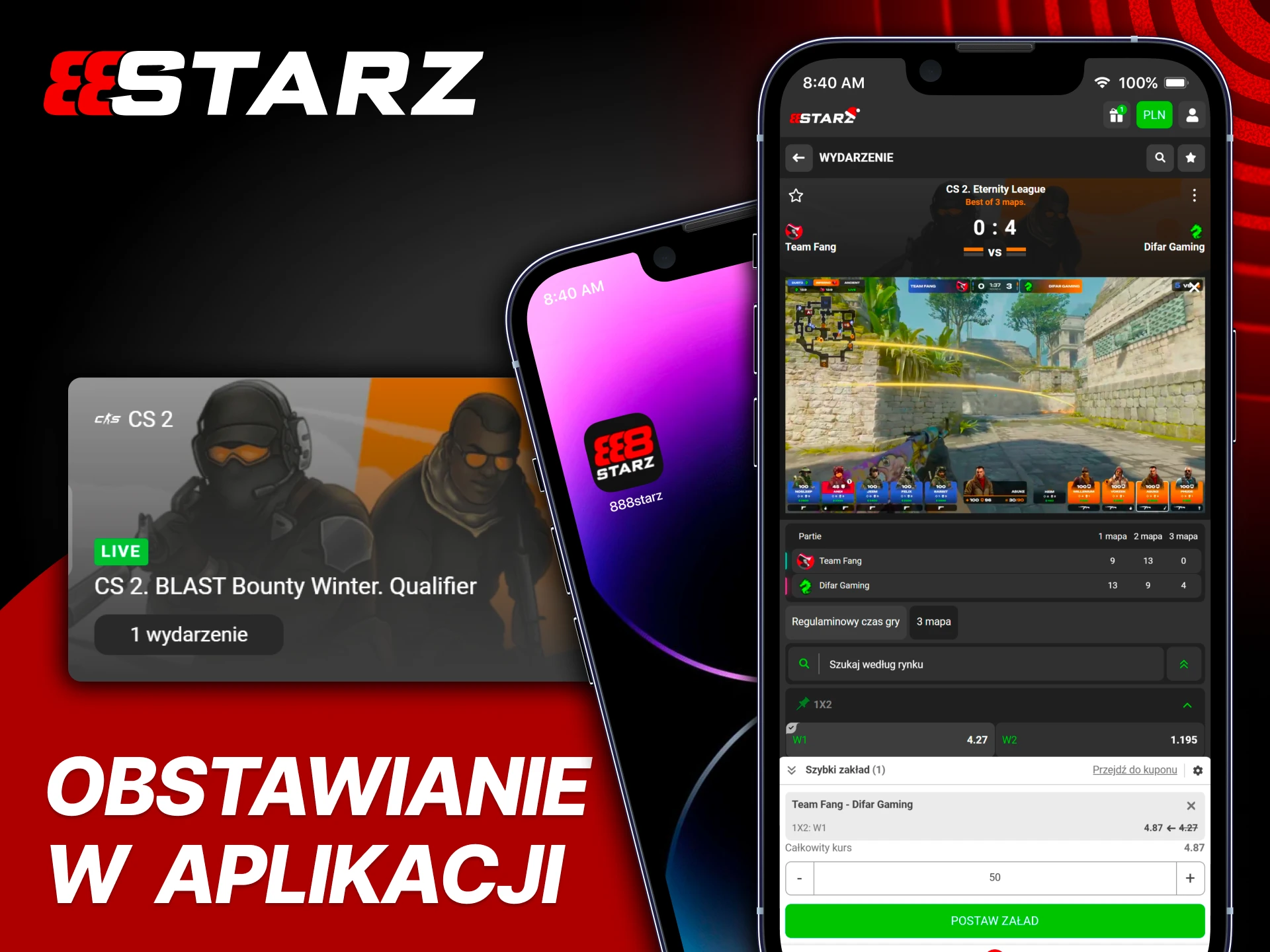 Graj CS2 w aplikacji i reaguj szybciej na żywo w 888Starz.