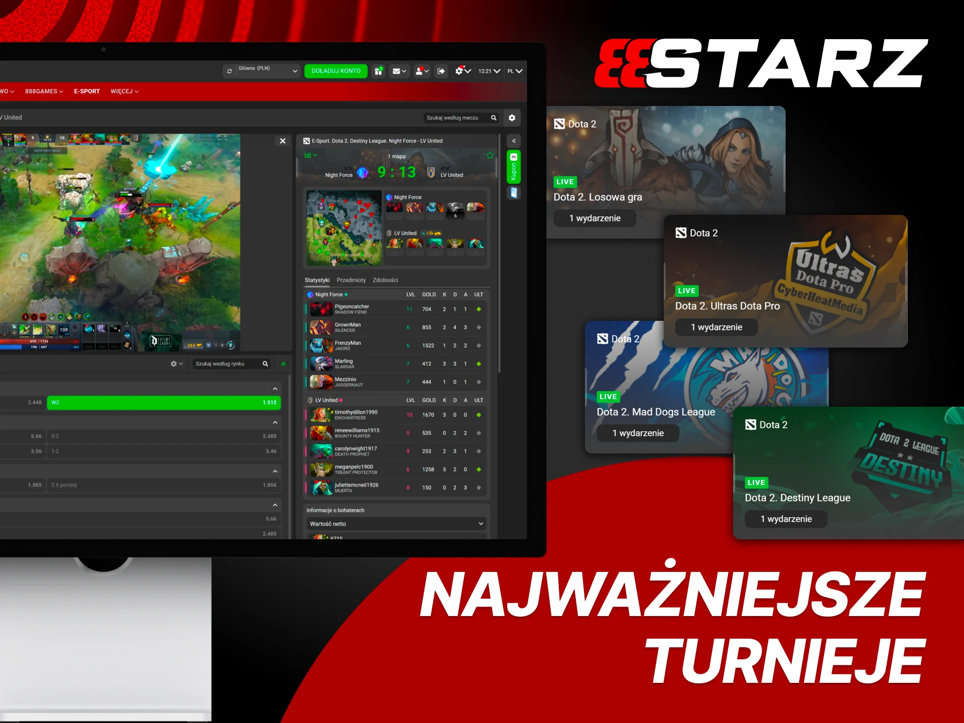 Obstawiaj topowe turnieje Dota2 i łap wysokie kursy w 888Starz.