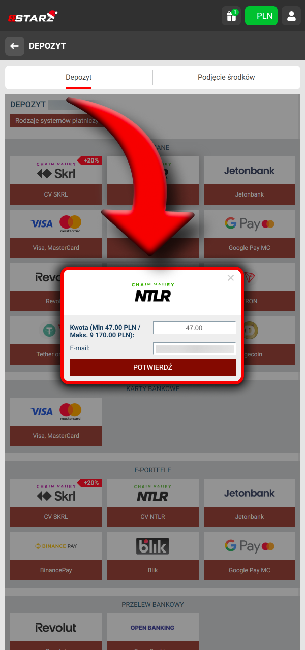 Doładuj konto szybko wybraną metodą w 888Starz.