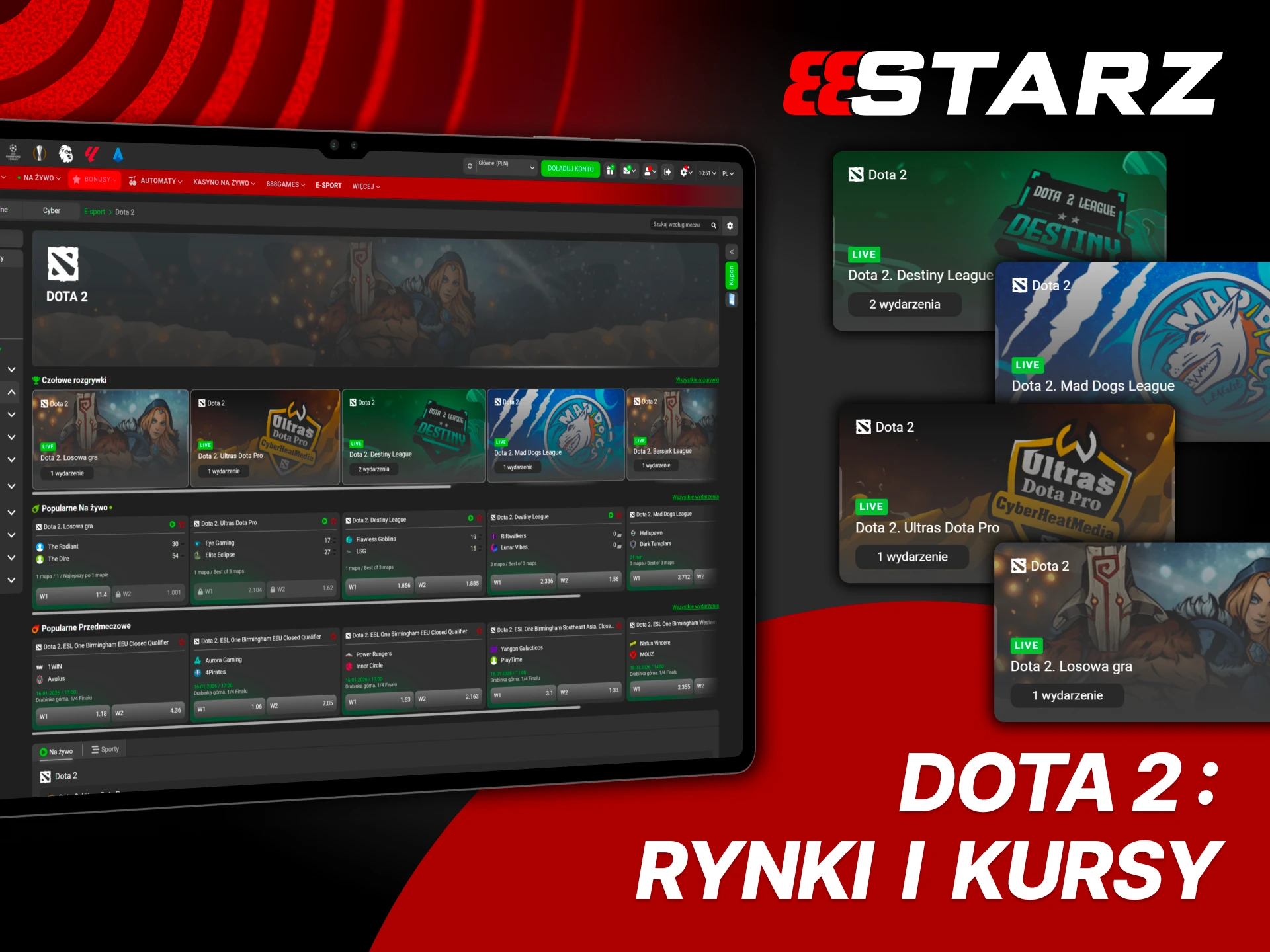 Wybierz zakłady Dota2 i buduj strategię w 888Starz.