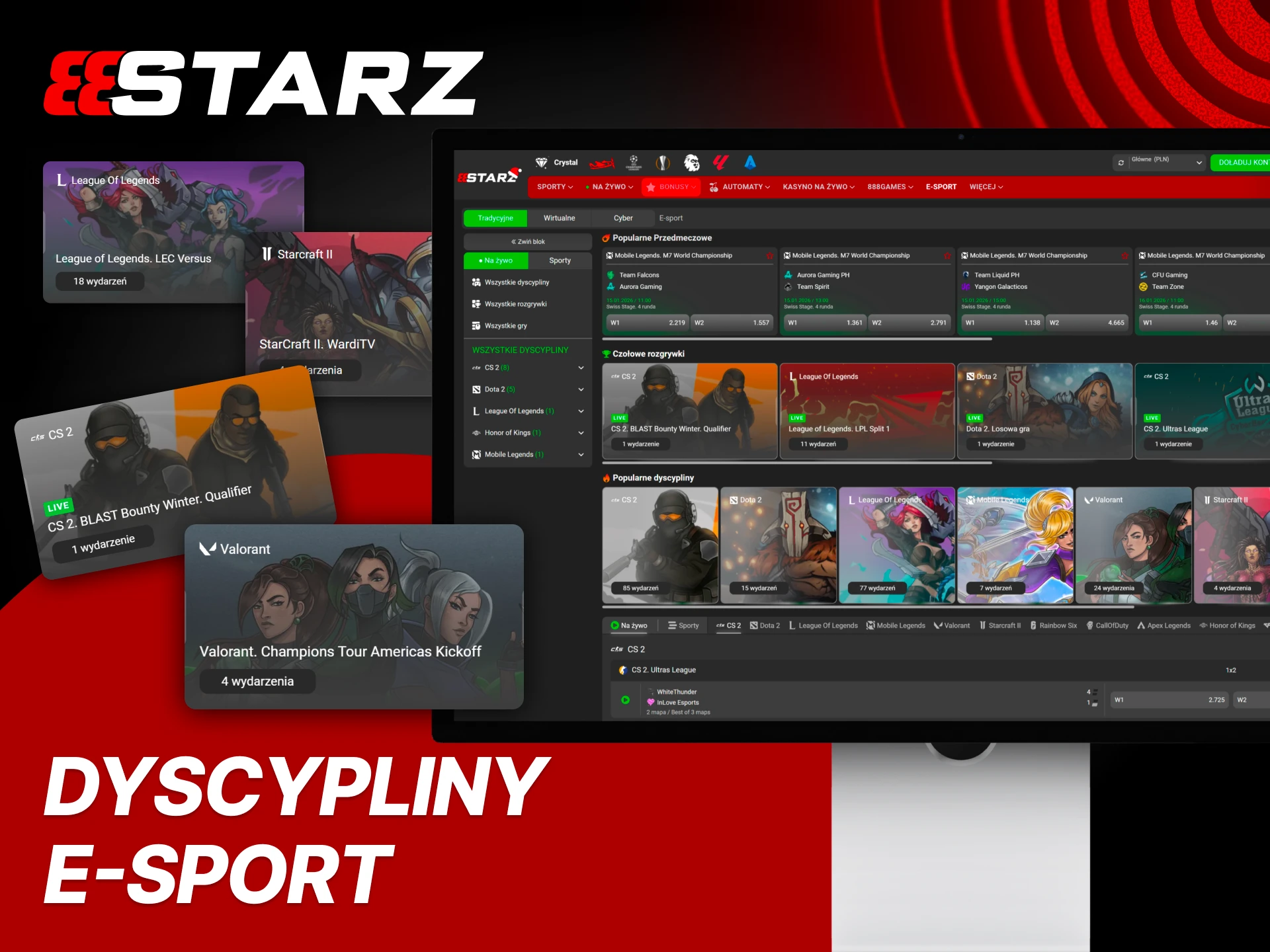 Obstawiaj topowe dyscypliny e-sportowe w 888Starz.