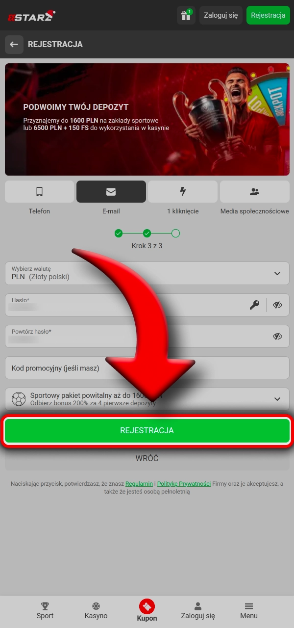 Utwórz konto i postaw pierwszy kupon e-sportowy w 888Starz.