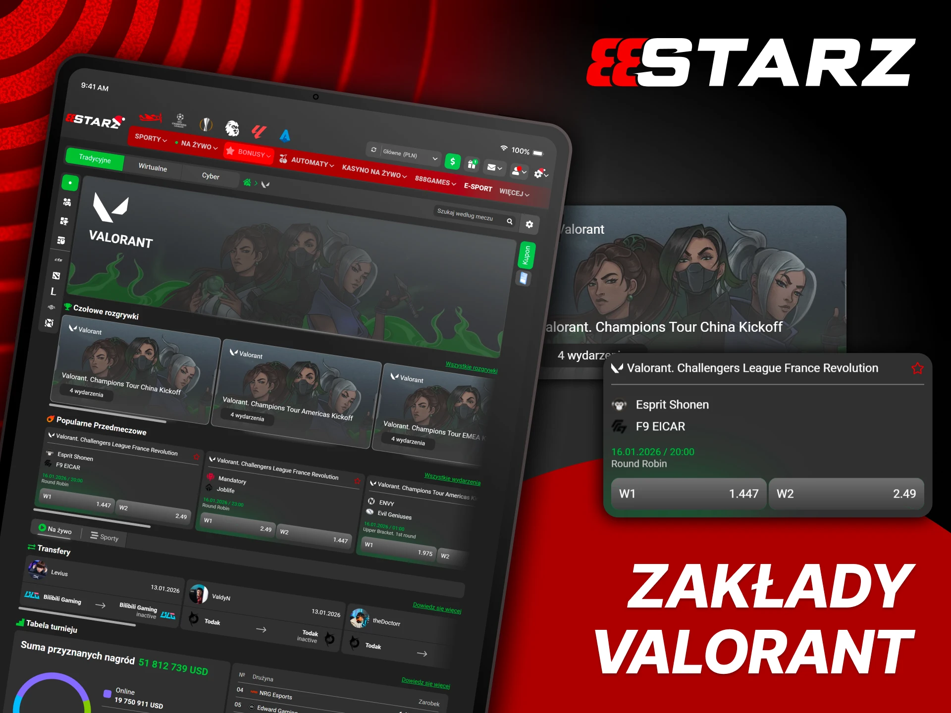 Wybierz rynki Valorant i graj dynamicznie w 888Starz.