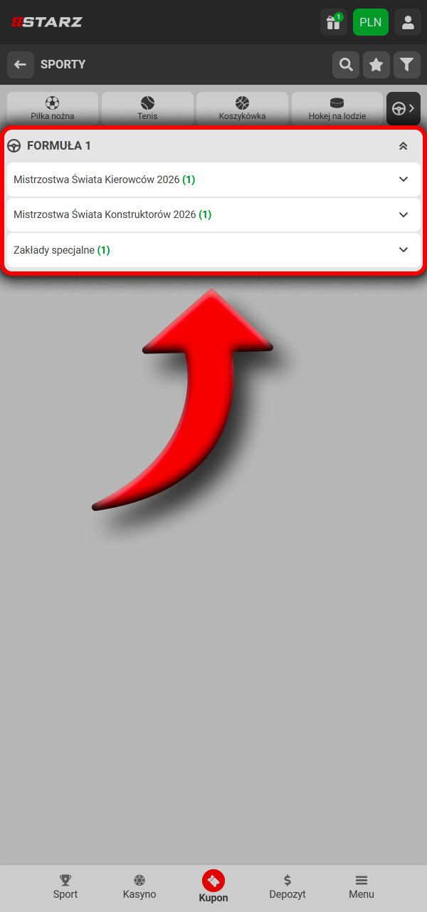 Otwórz zakładkę Formuła jeden i graj w 888Starz.