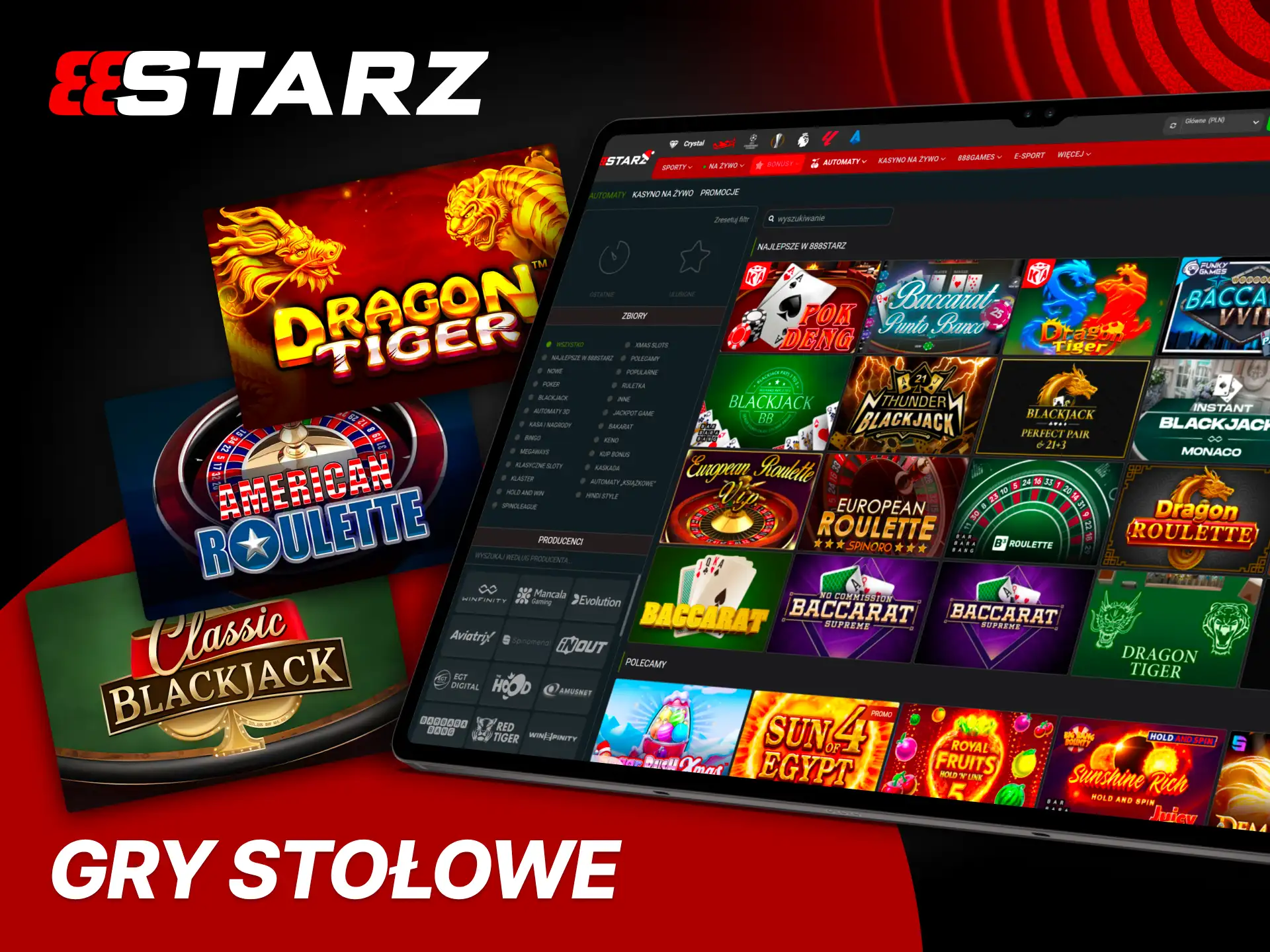 Graj w stołowe hity kasyna wygodnie z 888Starz.