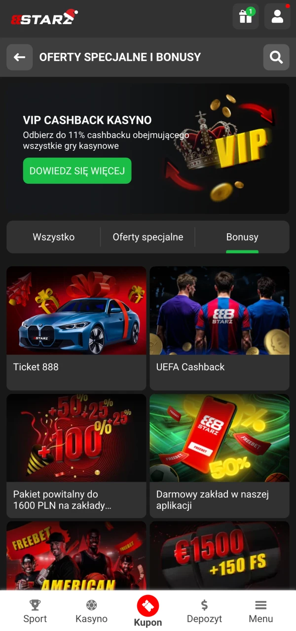 Zarejestruj się w aplikacji 888Starz i otrzymaj hojny bonus powitalny.
