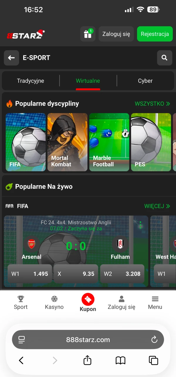 Otwórz oficjalną stronę 888starz w przeglądarce Safari.