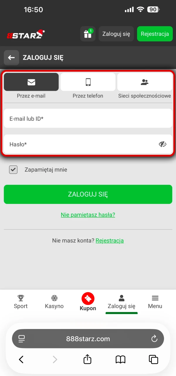 Zaloguj się na swoje konto 888Starz.