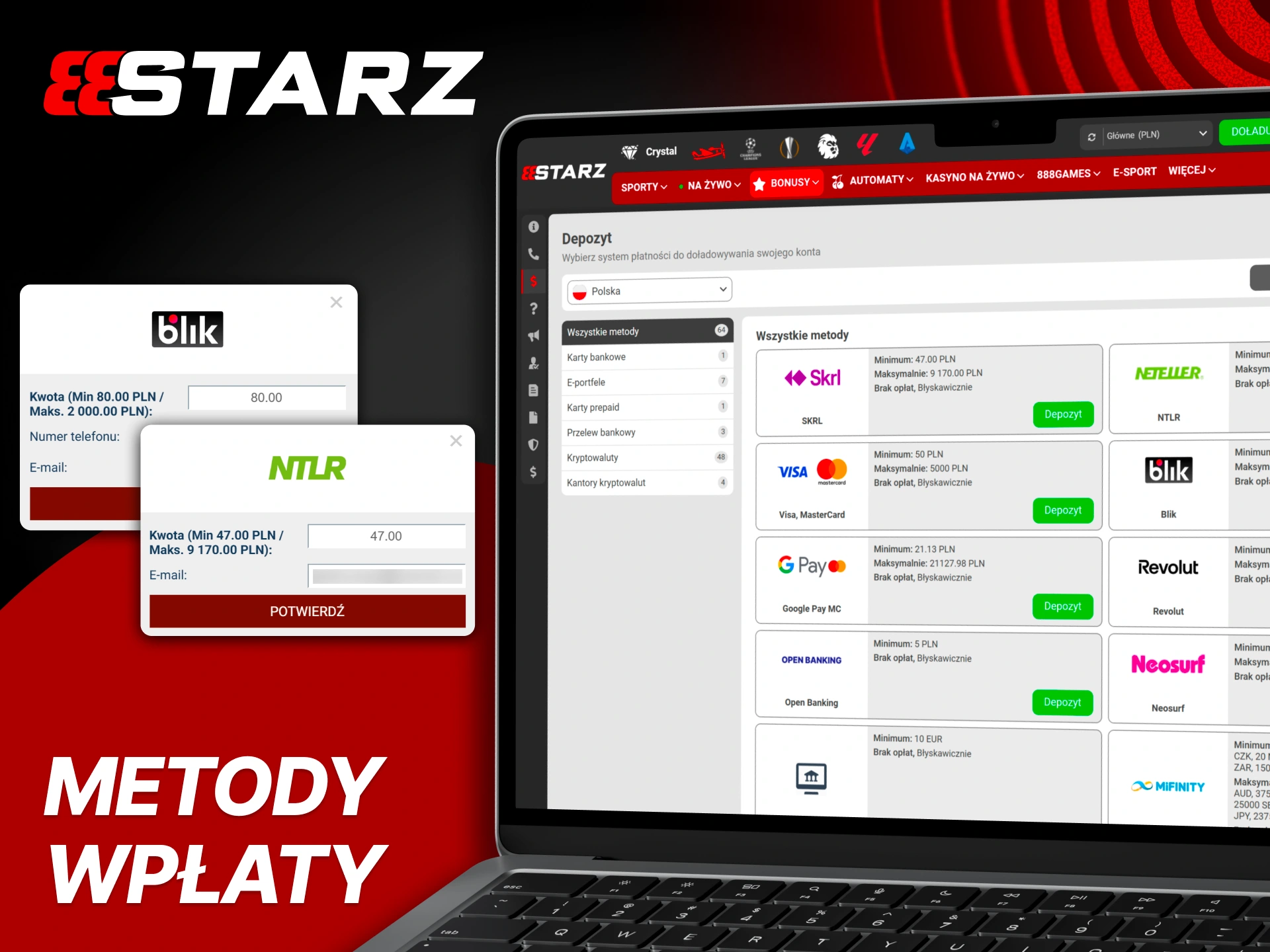 Skorzystaj z prostych wpłat na 888Starz i miej środki na koncie w kilka chwil.