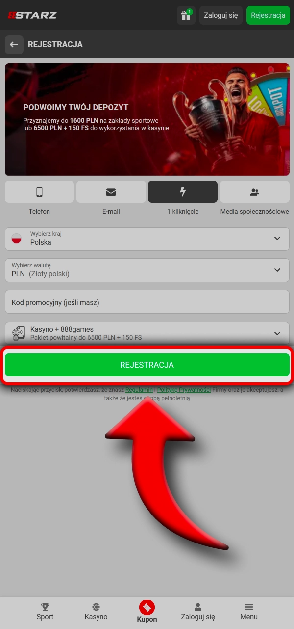 Szybka rejestracja i pełny dostęp w 888Starz.