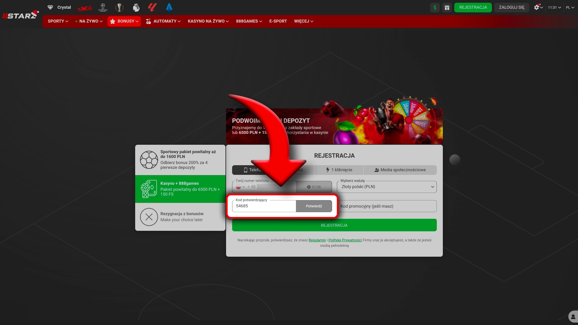 Potwierdź rejestrację i zacznij grę w 888Starz.