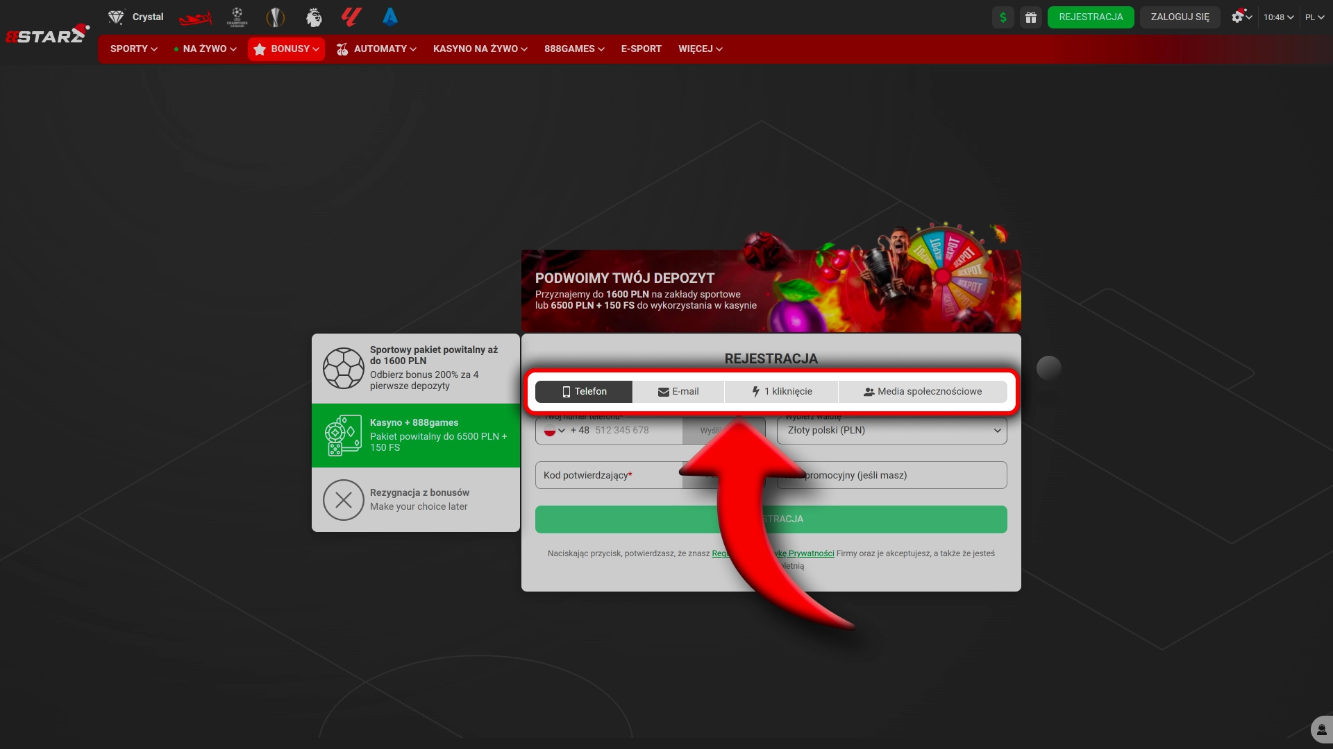 Wybierz sposób rejestracji i uzyskaj dostęp w 888Starz.