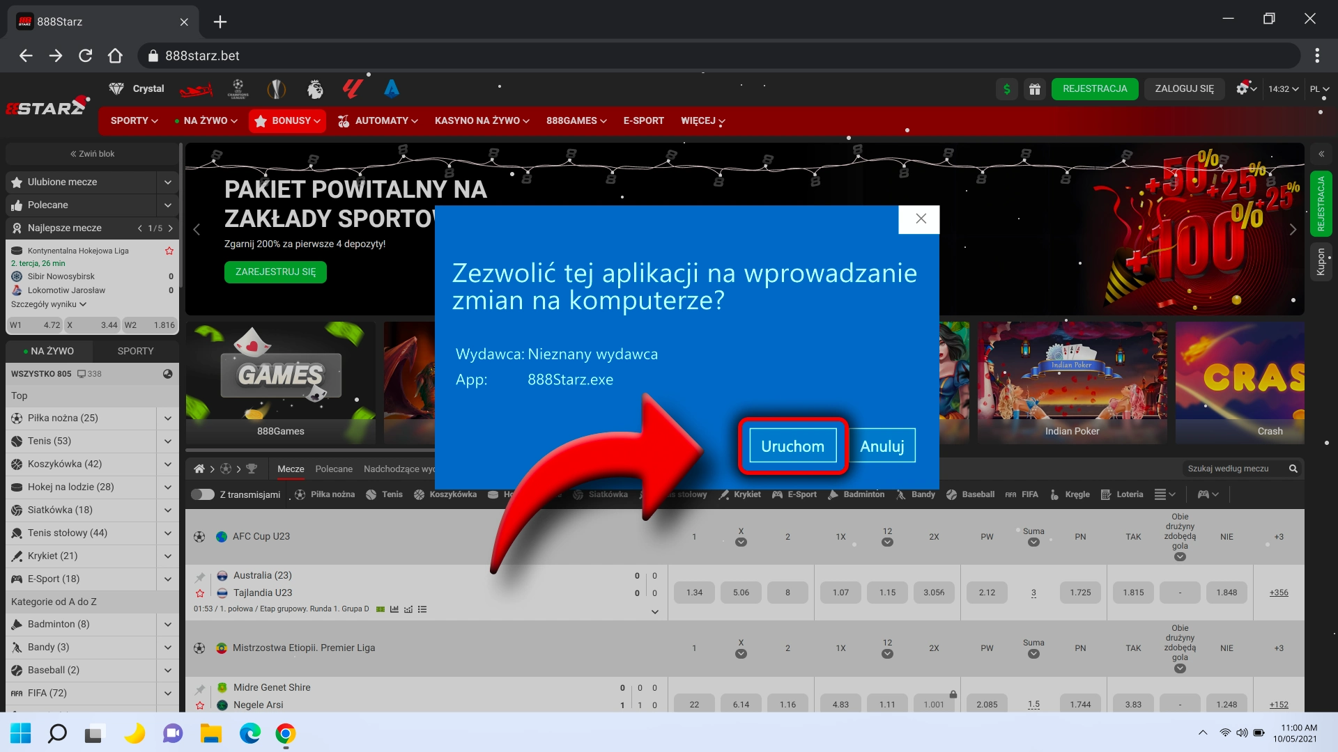 Uruchom instalator i kontynuuj instalację w 888Starz.