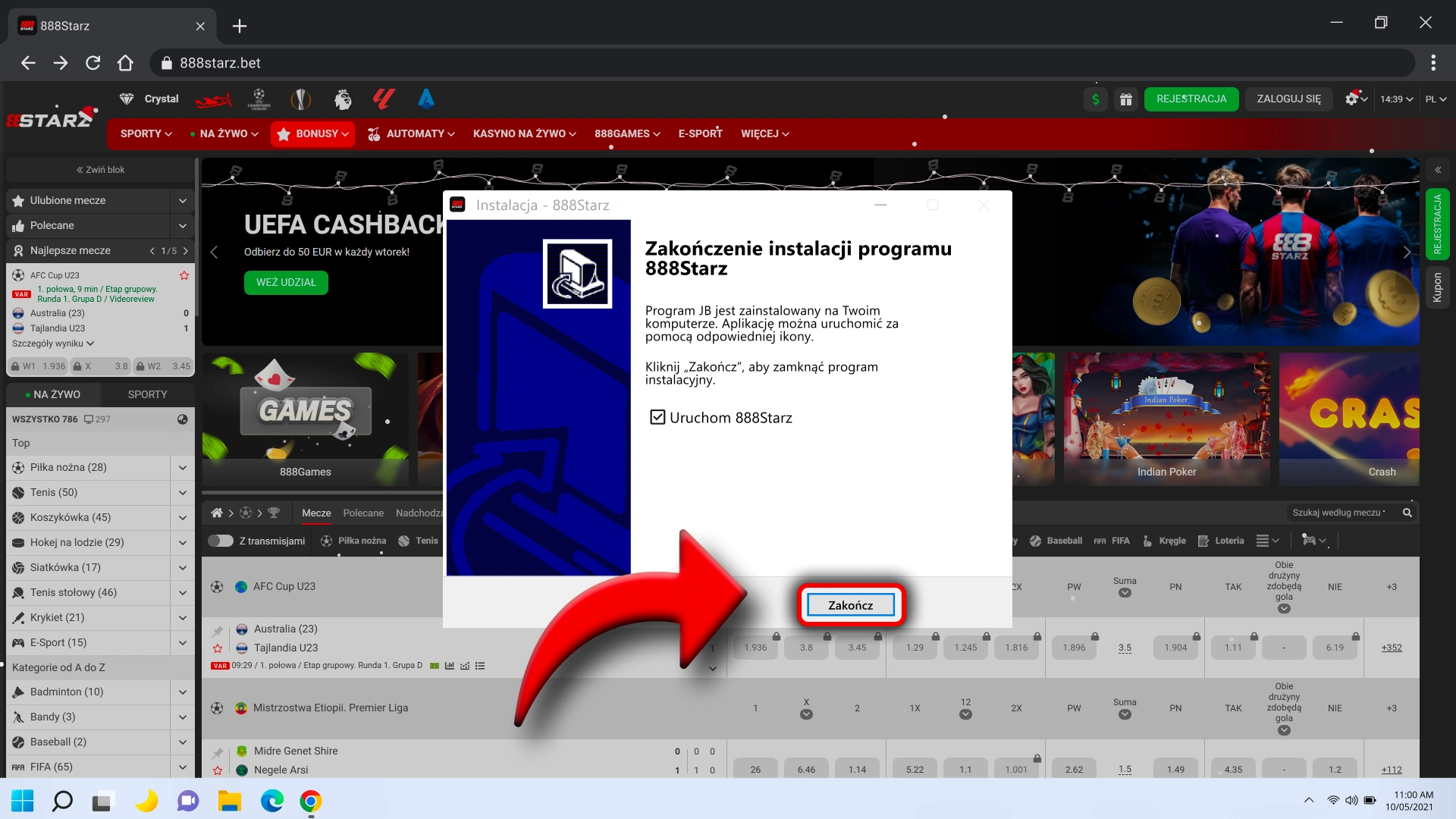 Wybierz lokalizację instalacji i zainstaluj 888Starz.