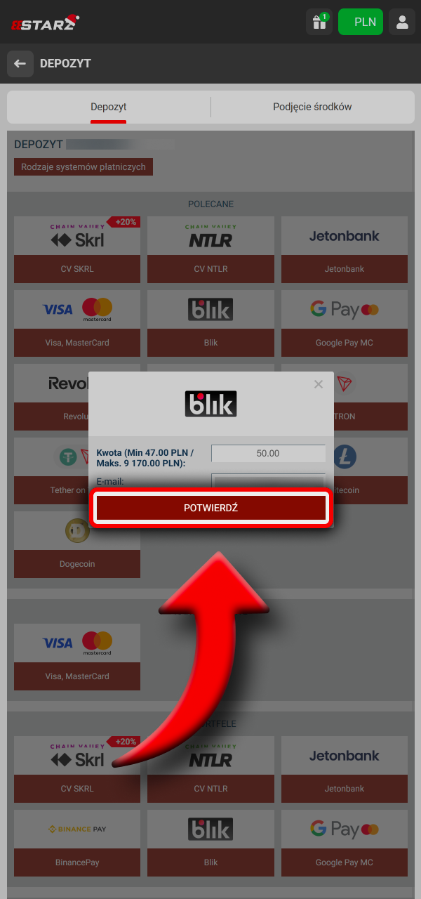 Potwierdź transakcję i graj z bonusem 888Starz.