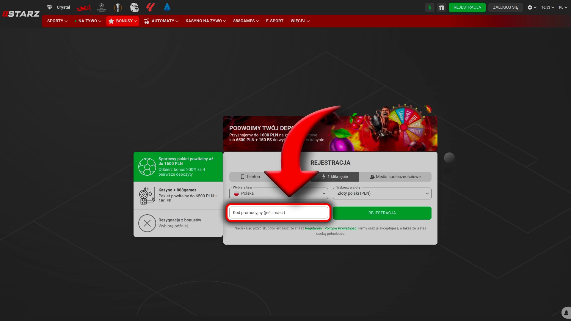 Zarejestruj się i odbierz bonus 888Starz.