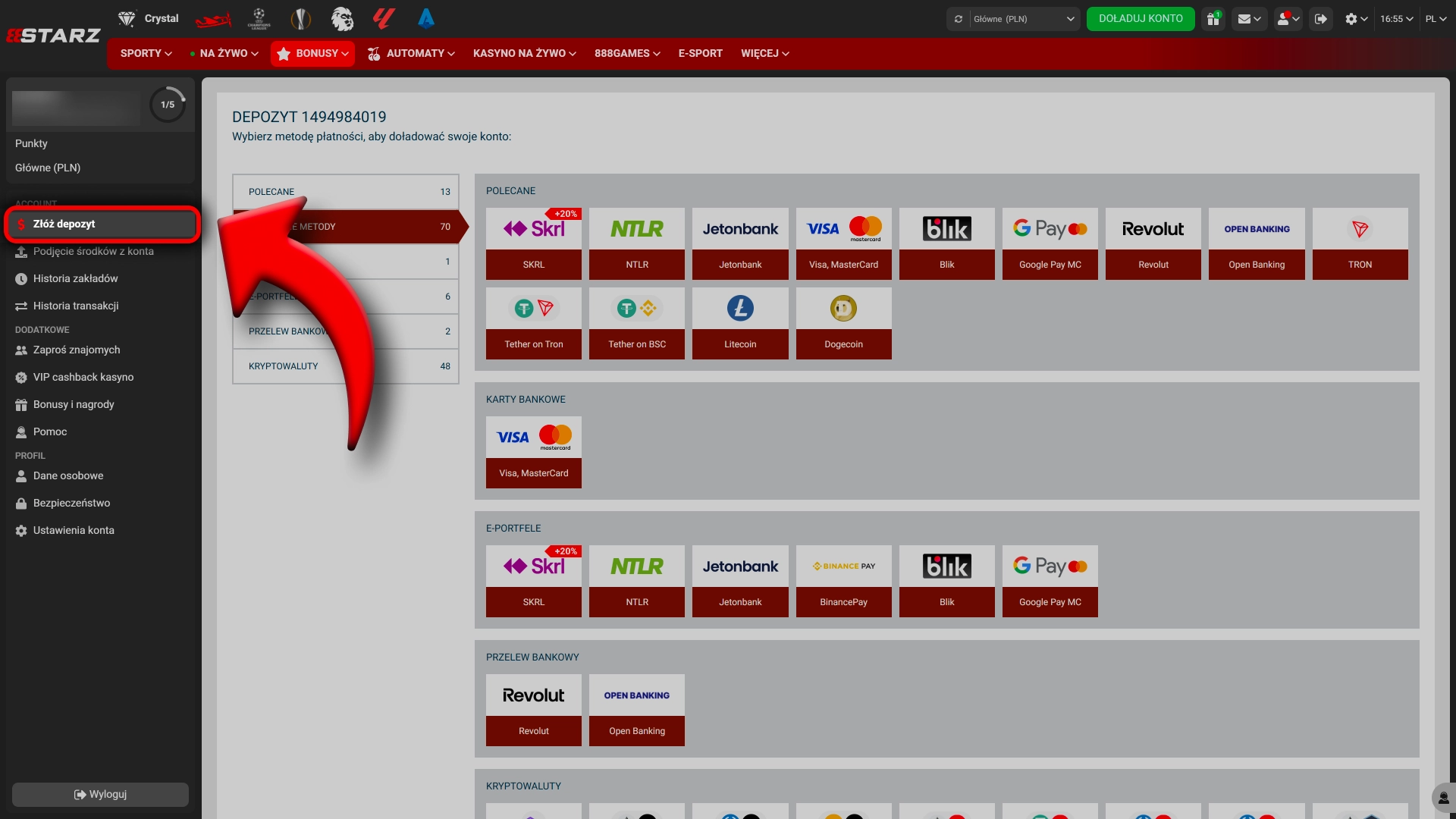 Zasil konto i odblokuj bonus powitalny 888Starz.