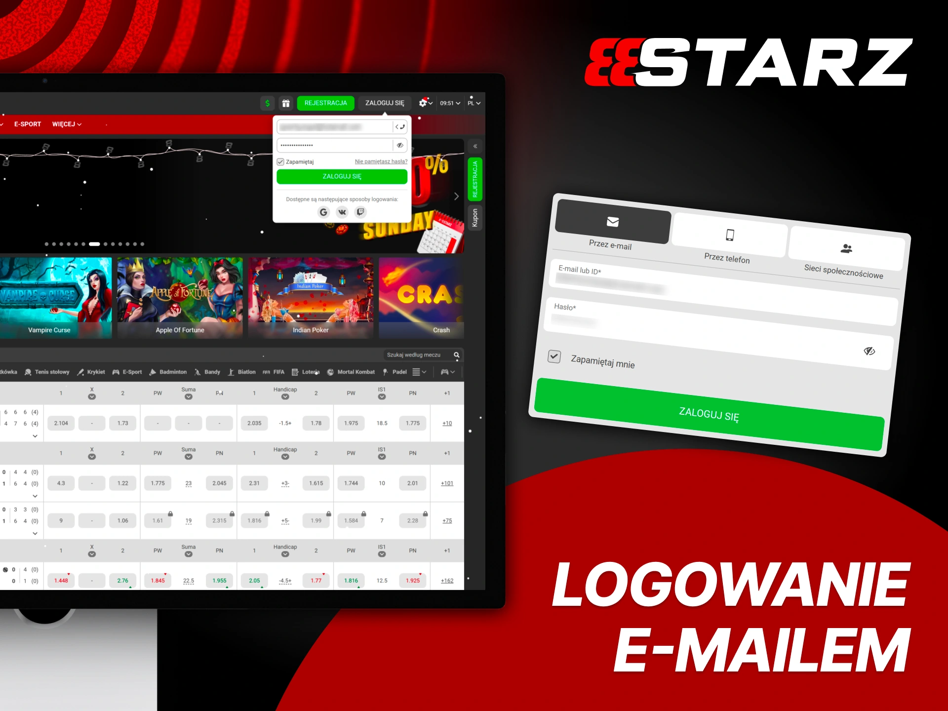 Zaloguj się e-mailem i uzyskaj szybki dostęp w 888Starz.