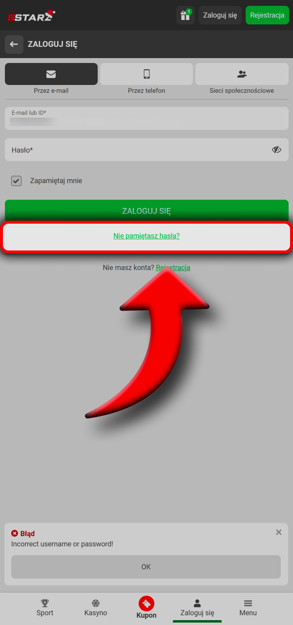 Zacznij reset hasła jednym kliknięciem w 888Starz.