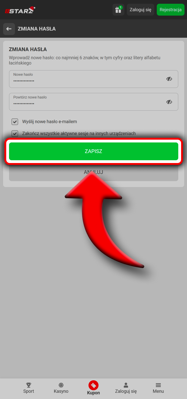 Potwierdź tożsamość i ustaw nowe hasło w 888Starz.