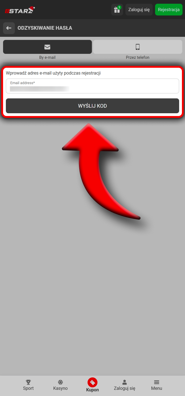 Podaj e mail, telefon, lub ID i rozpocznij reset hasła w 888Starz.
